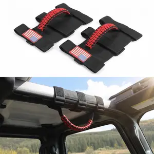 Grab Handles Grip Handle Roll Bar Grab Handle for Jeep Wrangler JK JL JT YJ TJ 1992-2023 Interior Accessories (2Pcs,with USA Flag Pattern,Oxford) red