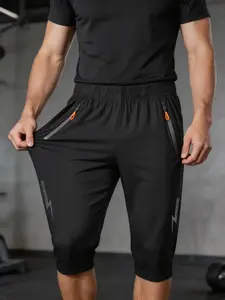 Summer Men's Casual Capri Pants, Elastic Waist, Fitted, Quick-Dry, Ideal for Running and Fitness, Cool and Comfortable