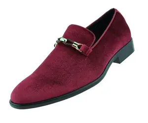 Amali Aller Mens Dress Shoes Velvet Loafers Slip-On Formal Shoes With Buckle Detail