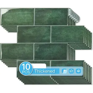 10-Pack Heavy-Duty Peel and Stick Backsplash, 12.6 x 10.6 Inch Stick  Wall Tiles for Kitchen Bathroom Countertop Decor, Dark Green