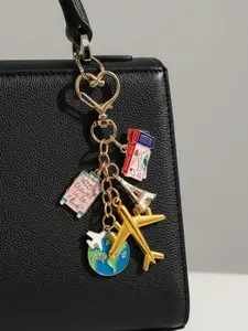 Fashion cartoon keychain with oil drop and airplane design, suitable for decorating suitcases, tickets, passports, the Eiffel Tower, women's bags, handbags, and shoulder bags. Multifunctional decoration, travel dream jewelry world travel gift, Bag Charms