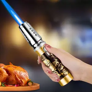 Cool Torch Lighter, Full Metal Multifunctional Gas Lighter, Red & Blue Flame With Safety Lock, Windproof Jet Bright Flame Lighter, Refillable, For Candles, Kitchen & Home, BBQ, Outdoor Cooking, Stove Wall, Camping Gift, Welding (No fuel) Decor Platform