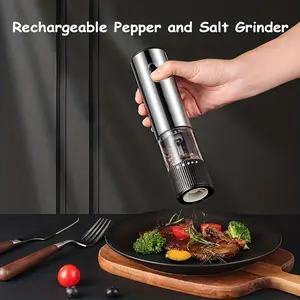 Rechargeable Salt and Pepper Grinder, Adjustable Coarseness, Automatic Electric Peppermill, Stainless Steel, Home Kitchen BBQ, Restaurant, Outdoor