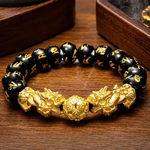 Pixiu Bracelet for Men & Women, Feng Shui Wealth Bracelet with Engraved Mantra Beads, Lucky Prosperity Protection Adjustable Beaded Jewelry Gift