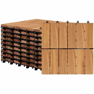 Costoffs Acacia Wood Interlocking Flooring Tiles Deck Tiles, Pack of 27, Water-Resistant & Non-Slip for Indoor/Outdoor Use, Easy Snap DIY Patio, Deck, Garden, Poolside Flooring, Outdoor Decor, Garden Decor for Outside, Halloween Flooring Tiles