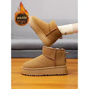 Women's Suede Platform Mini Boots, Fuzzy Ankle Winter Snow Boots with Fur Lining, Stylish Warm Footwear for Cold Weather