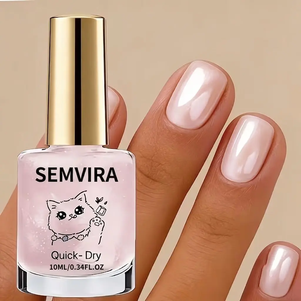 10ml Pearl Milky Pink Nail Polish – Glazed Donut Glass Shine Finish, Soft Nude Pink Color, Quick Dry Long-Lasting Nail Lacquer for Clean Girl Natural Manicure