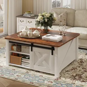 31.5" Lift Top Coffee Table for Living Room, Convertible Sofa Table with Hidden Storage & Adjustable Shelves, Wooden Center Table for Work, Dining & Small Spaces