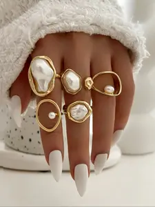 Women's Elegant Alloy Ring Set, Geometric Design Jewelry for Women, Perfect Gift for Daily Wear & Special Occasions