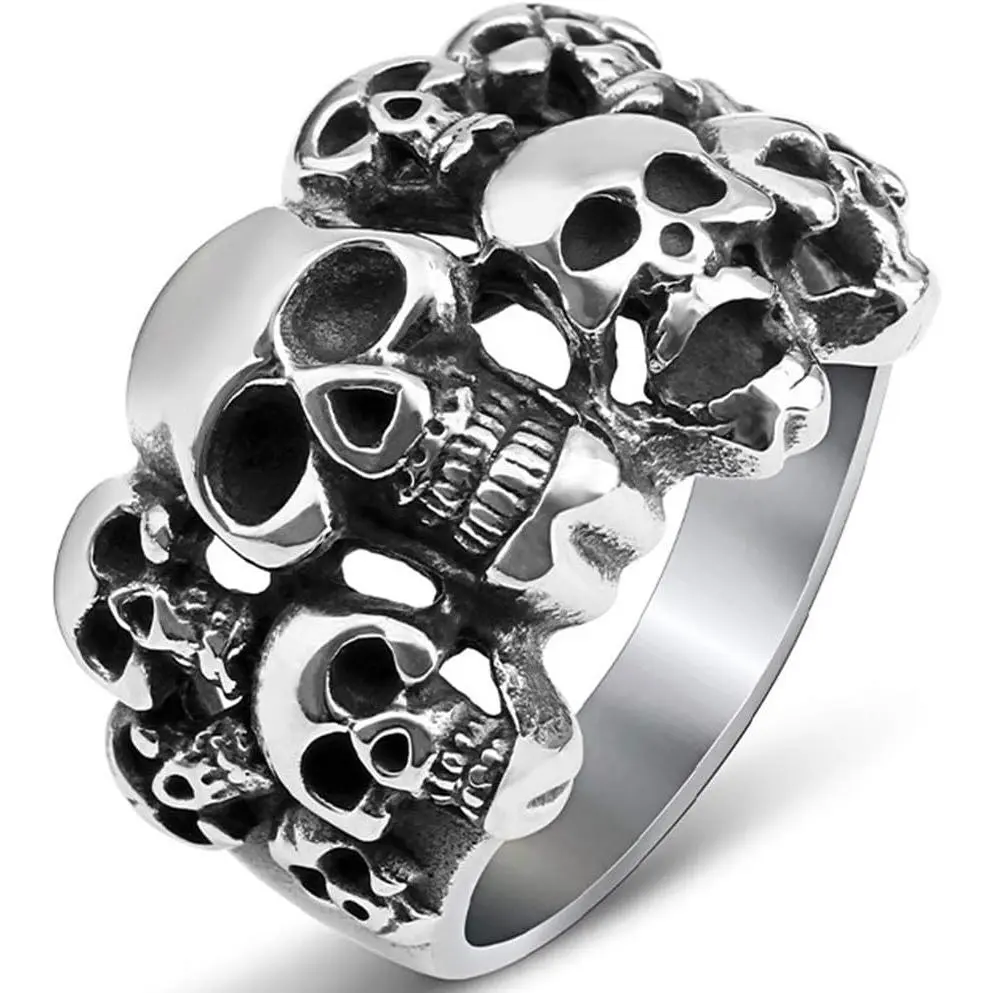 Stainless Steel Gothic Skull Vintage Antique Style Biker Cocktail Party Ring, Vintage Rings