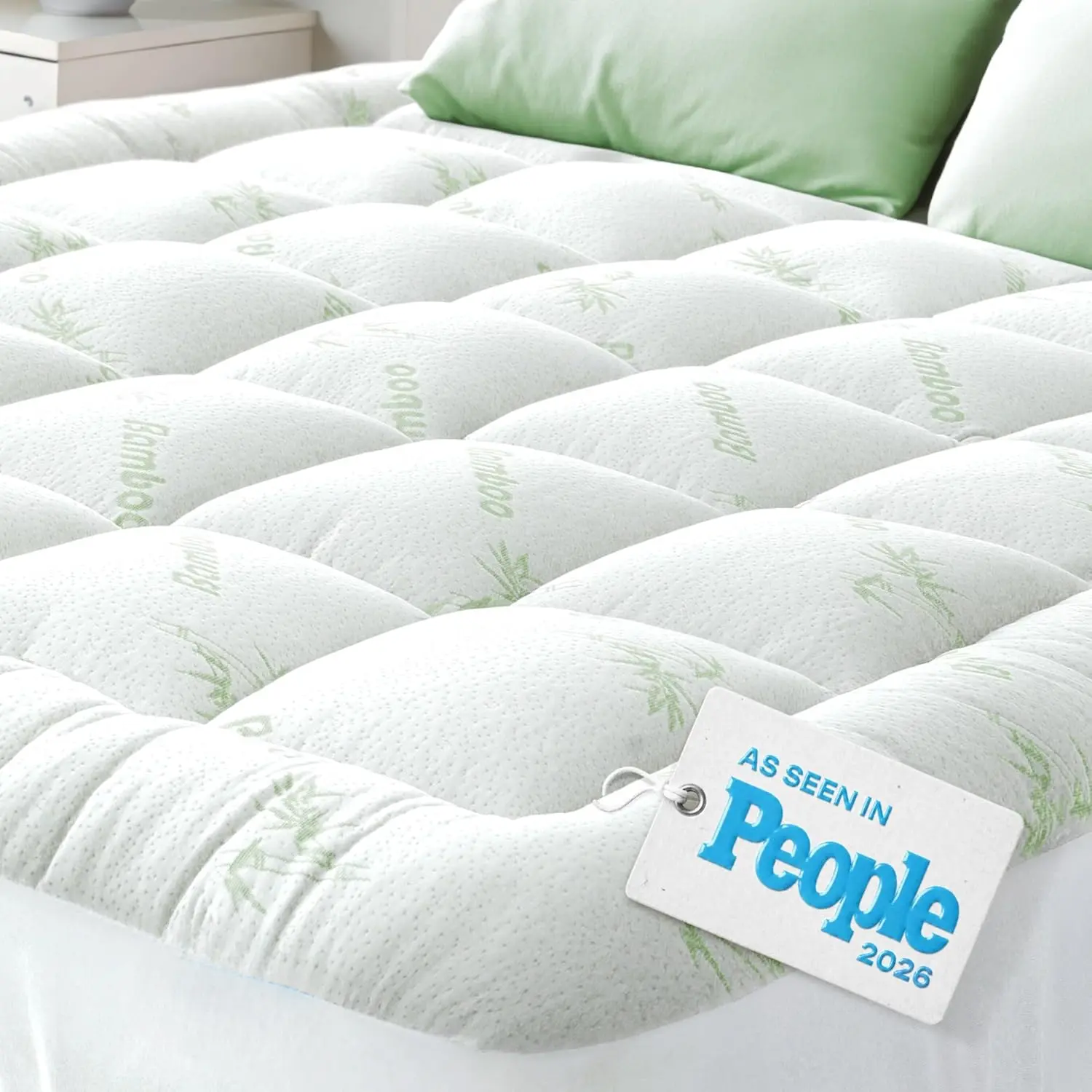 Cooling Bamboo Rayon Mattress Topper Queen Ultra Soft Fluffy Pillow Top Mattress Pad Deep Pocket Fits 8-20 Inch Mattress Noiseless Washable Bed Mattress Cover for Hot Sleepers Relieve Back Pain