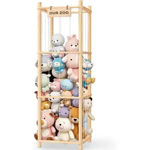 Cute Zoo Wooden Stuffed Animal Storage Organizer - Toy Holder for Toddler Rooms, Playrooms & Bedrooms