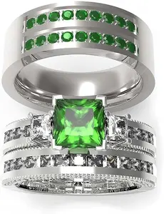 RINGS Wedding Ring Sets His And Hers Promise Ring Couples Bridal Sets Women 925 Sterling Silver square Cz Man Stainless Steel Brushed Finished Wedding Bands