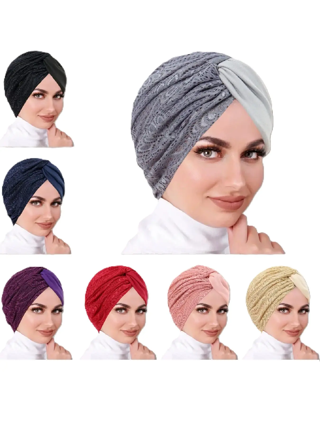 Women's Lace Patchwork Headscarf Hat, Comfortable Breathable Knit Cap, Fashion Twist Wraparound Hat, Style, Turban Hijab, Versatile Headscarf, Turban Wraps, Fashion Hair Scarves