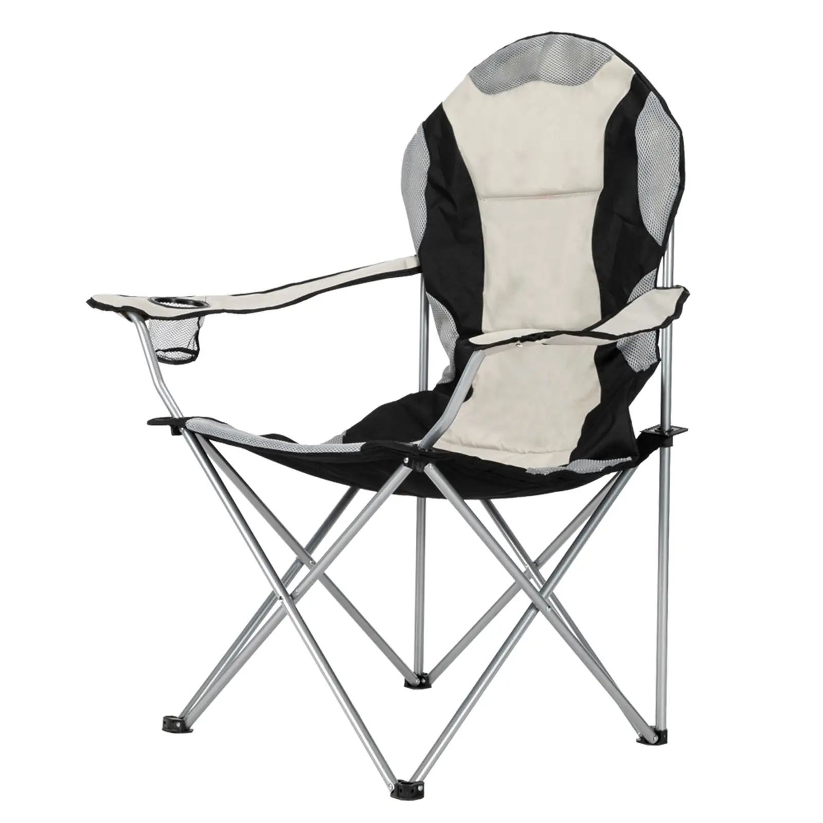 Heavy Duty Folding Camping Chair – Medium Outdoor Chair with High Back & Armrests, Black Gray