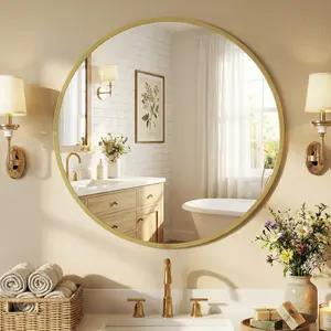 Round Wall Mirror, Bathroom Mirrors for Over Sink, Circle Mirror for Bathroom, Entryway, Bedroom, Vanity Decor