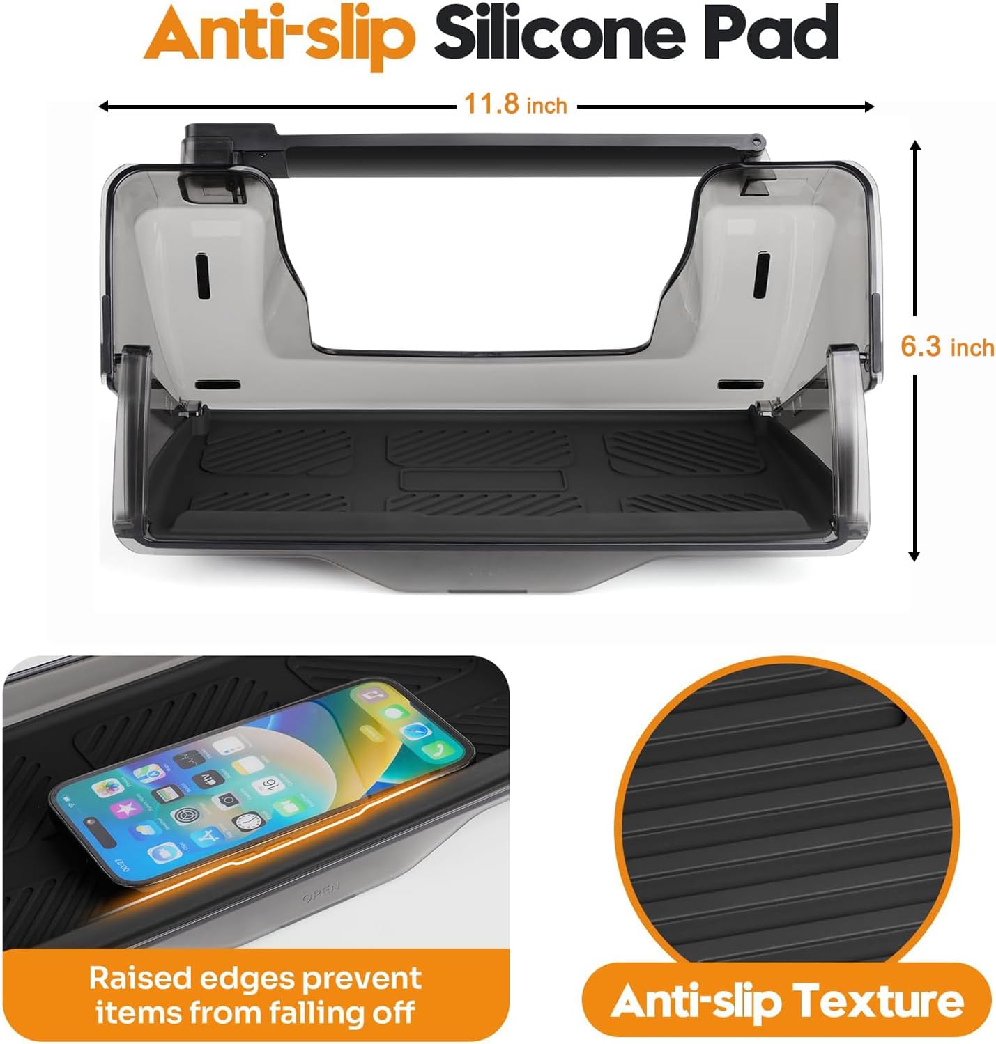 Under Screen Storage Organizer for 2016-2025 2026 Tesla Model Y/Model 3 Accessories (Fit New Model Y Juniper/Model 3 Highland), Hidden Center Console Organizer Tray with Anti-Slip Silicone Pad