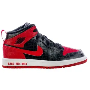 Jordan 1 Mid Black Red Bred (PS) (kids) by StockX