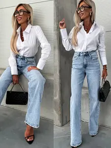 Women's French Style Shirt, Long Sleeve Button Cuff Design, Loose Fit, Comfortable Cut, High-End Commuter Top, Suitable for Daily Wear