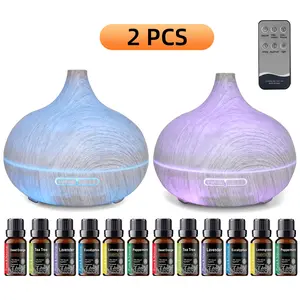2 PCS 550ml Cool Mist Essential Oil Diffuser and Humidifier with Auto Shut-Off Remote Control 7 Color LED Lights Soundwave Tech for Home Bedroom Office pro vir tec large fog colorful  vintage commercial branch tube w rain sound tabletop mode  changing mos