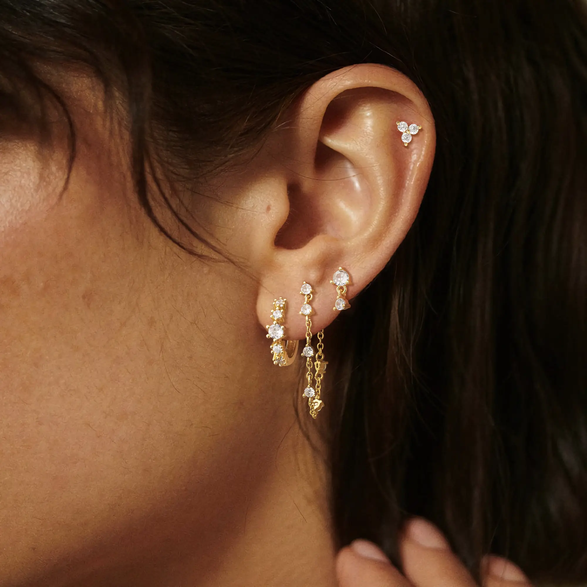 4 Pcs Gold Earrings for Women TrendyCute Cubic Zirconia Hypoallergenic Cartilage Dangle Dainty Gold Hoop Earrings Sets for Women Stud Earring Sets for