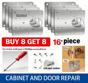 Buy 8 Get 8  Free,（ Plus 96 Free Screws）8 Pieces Cabinet Hinges Repair Plate,Stainless Steel Hinge Repair Brackets Kit,Kitchen Cupboard Door Hinge Repair Plate Kit Includes Fixing Screws,Protect Wooden Kitchen Cabinet Door,Furniture(6 PieceS)
