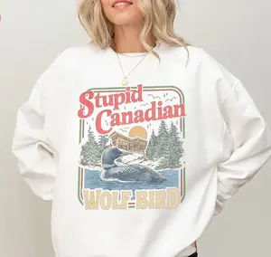 Stupid Canadian Wolf Bird Sweatshirt, Vintage Common Loon Shirt, Funny Canada Nature Lover Gift, Retro Wildlife Bird Watching Crewneck, Loon Bird Humor Pullover.