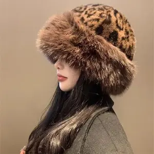 Autumn Winter Leopard Print Warm Plush Hat Retro Thickened Cold Protection Mongolian Unisex Velvet Windproof Ear Protection Cap