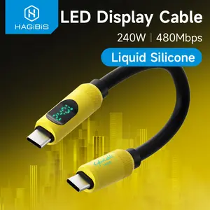 Hagibis Short USB C Cable With LED Display 0.25m Type C Fast Charger Cable PD 240W Cord 5A Fast Charge Data Transfer Cable For iPhone 16/15 Pro iPad MacBook Pro Air Android