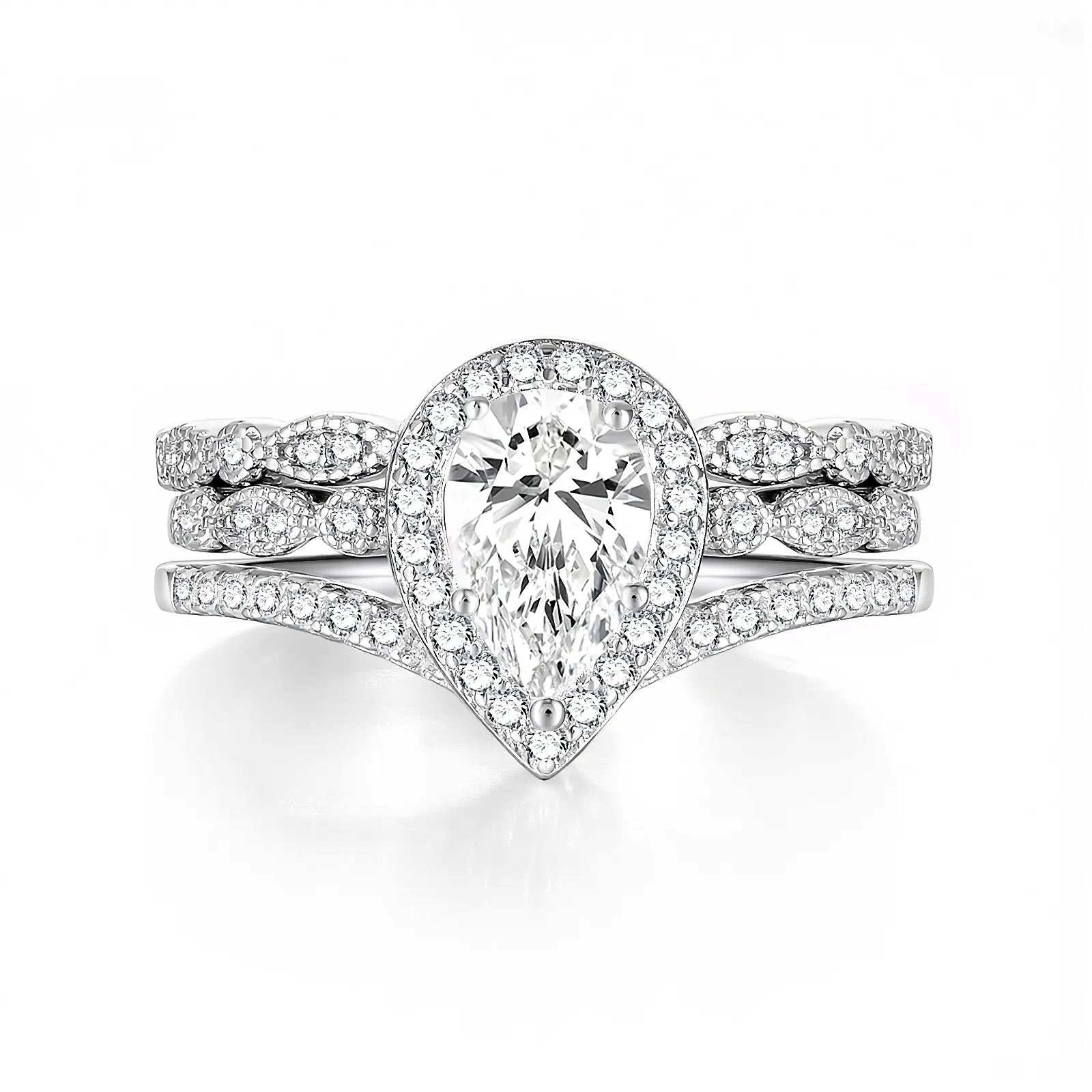 EAMTI 925 Sterling Silver Bridal Ring Sets 1.25CT Teardrop Cubic Zirconia Engagement Vintage Pear Promise Rings v shaped Wedding Bands for Women