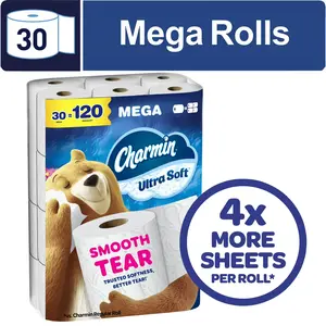 Charmin Toilet Paper Ultra Soft, 30 Mega Rolls, 2-ply Bath Tissue