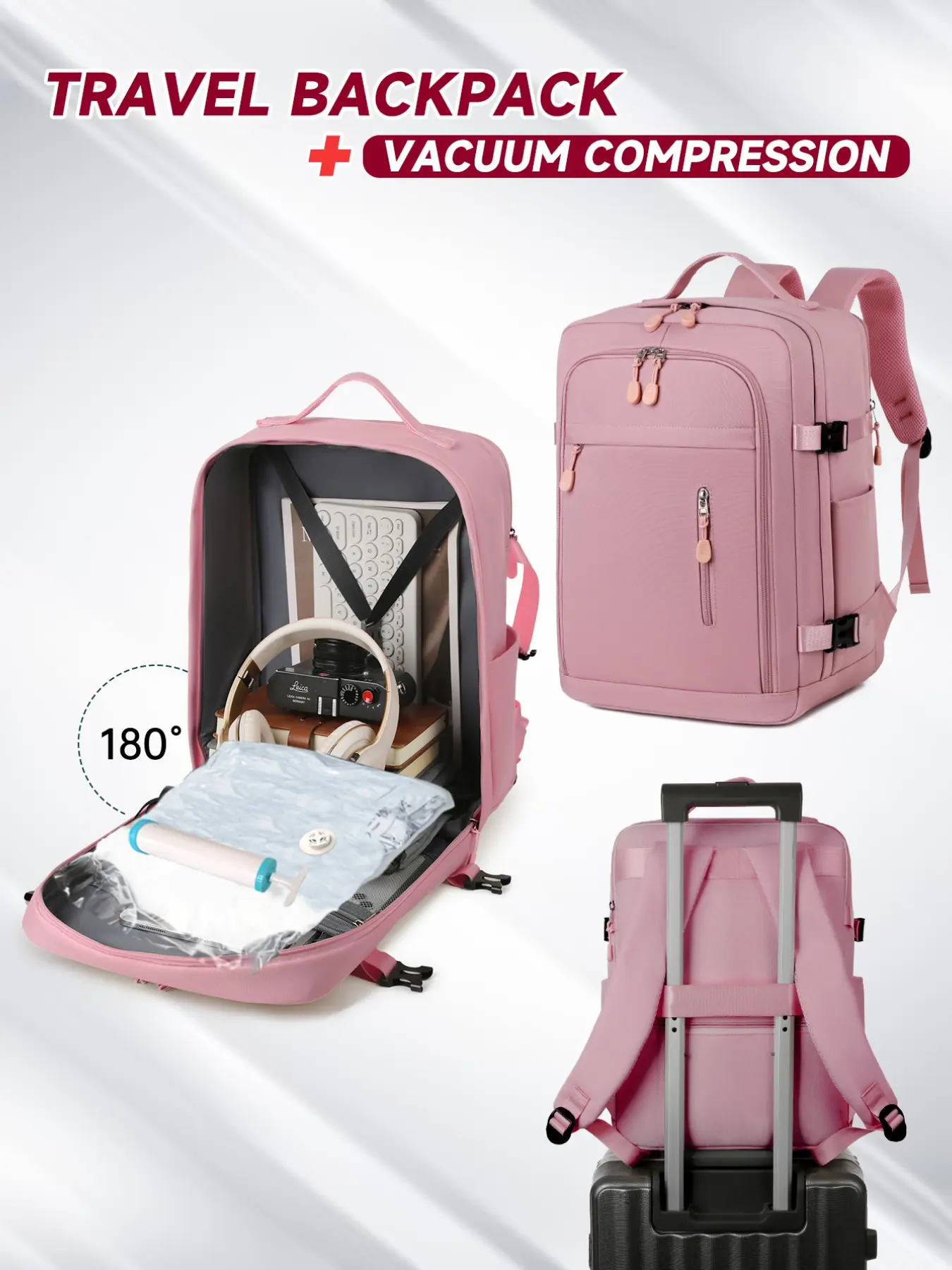 Vacuum Compression Backpack with Empty Bag, Travel Air Cushion Backpack, Vacuum Sealed Compressed, Ryanair & Wizz Air Approved Cabin Bag, Backpack Carry On, Airline Approved Backpack 40x30x20cm, Portable Lightweight Backpack