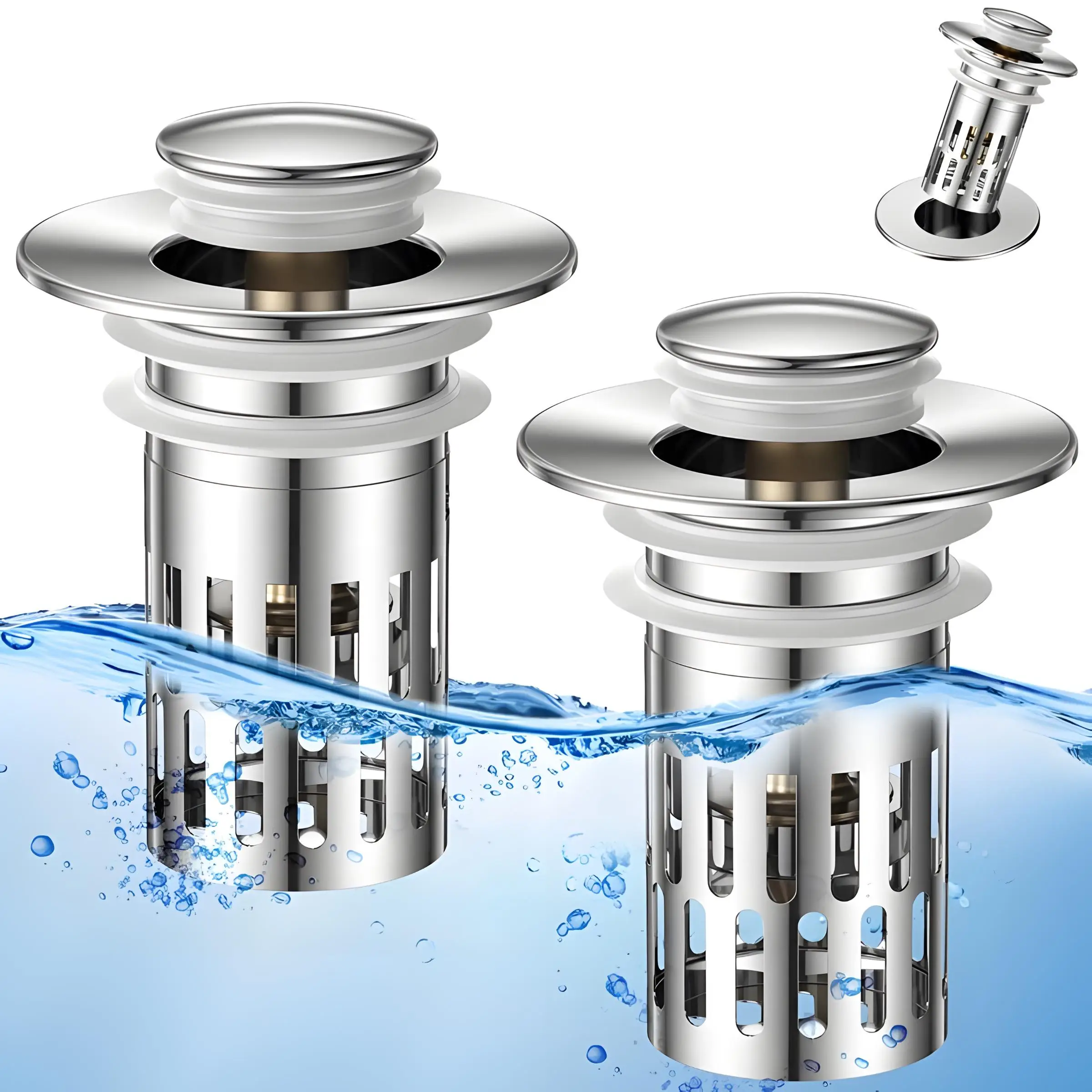 Bathroom Sink Drain Strainer, Pop-up Sink Drain Filter with Removable Stainless Steel Filter Basket Hair Catcher, Bathroom Sink Drain Stopper for Home