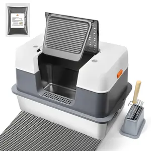 Scirove XXL Stainless Steel Cat Litter Box with Lid – 20L Capacity, High Sided Design, Anti-Urine Leakage, Includes Cat Mat & Scoop, Odor-Free, Non-Stick & Easy to Clean