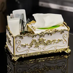 Multifunctional European Style Paper Towel Holder, Living Room Office Desktop Remote Control Storage Box, High-End Restaurant Napkin Drawer