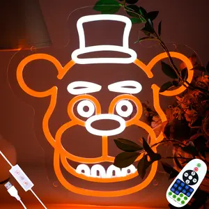 Remote Control Fnaf Frendy Neon Sign for Wall Decor,Five Nights LED Neon Lights for Game room,Gaming Room, Kids Room, Bar Decoration(Timer Function)