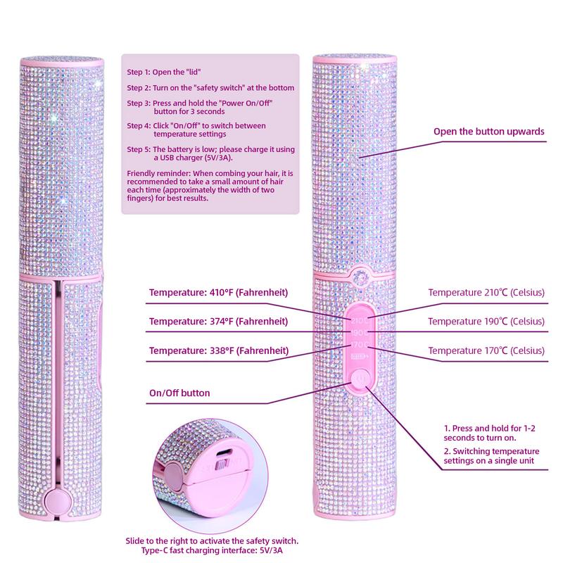 Cordless curling irons and flat iron, Portable straightener iron for Travel, Mini 5000mAh Hair Styling Tool, Heats Up in 30 Seconds to 410°F, Diamond Design, Hair Styling Tool for Women and Teen Girls, Trendy Stuff, Perfect Valentine’s Day Gift for Girls