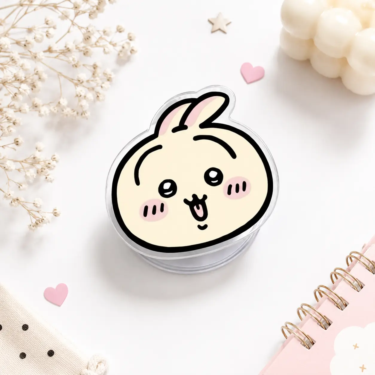 Chiikawa Kawaii Phone Grip, Usagi Hachiware Acrylic Charm, Cute Animal Kindle Stand & Phone Holder Accessory