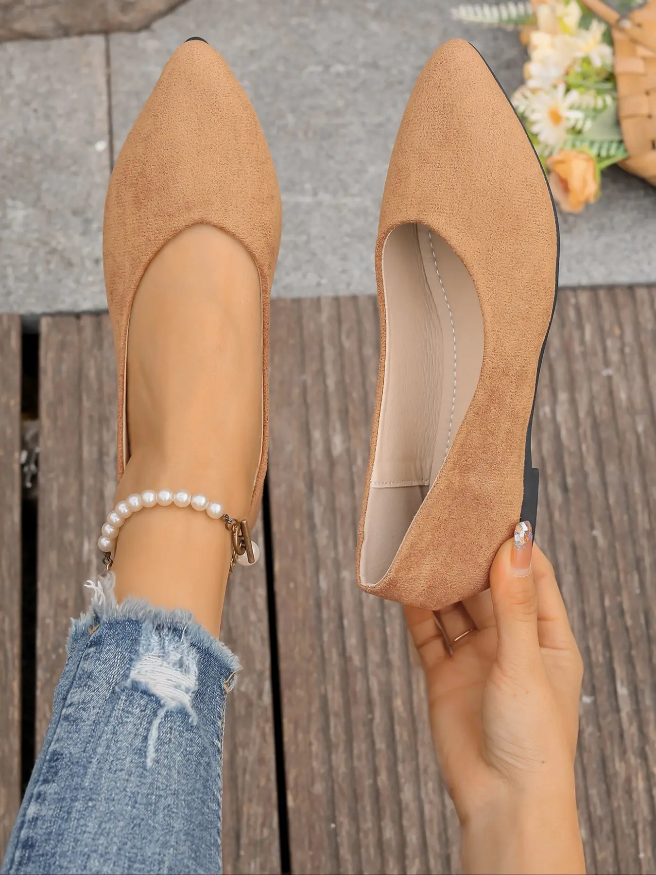 Cute Stylish Pointed Low Heel Casual Trendy Flat Shoes for Women, Soft and Comfortable Work Shoes, Lightweight and Fashionable for All Seasons, Casual Flats