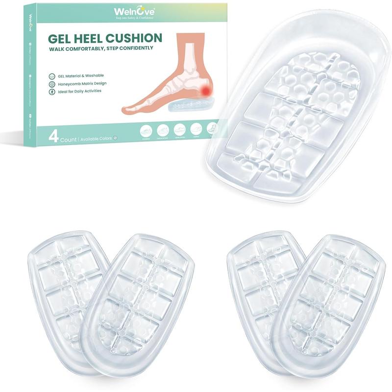 Gel Heel Cups for Plantar Fasciitis - Welnove 2 Pairs (4 Pcs) Honeycomb Matrix Heel Pads for Achilles Tendonitis, Washable Heel Inserts for Heel Pain Relief, Shoe Lift Support for Men & Women Size L