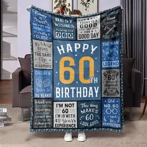 60th Birthday Themed Blanket, 1 Count Happy Birthday Letter Print Soft Throw Blanket, Air-conditioned Room Blanket, Warm Nap Blanket for Home & Camping, Slogan Print Blanket