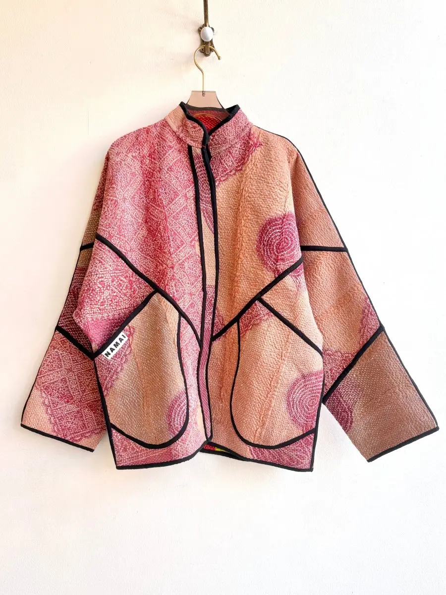 Reversible Ladhiya Quilted Jacket in Colors Terracotta, Tan & Carrot Orange, Highlighter Yellow, Black
