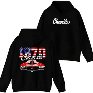 1970 Chevelle Inspired American Flag Graphic Hoodie, Classic Muscle Car Pullover, Retro SS Car Streetwear, Patriotic Flag For Chevy Fans