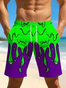 Men's Quick-Dry Swim Trunks, 3D Print, Lightweight Drawstring Beach Shorts, Suitable for Surfing, Swimming, Vacation, Summer Wear