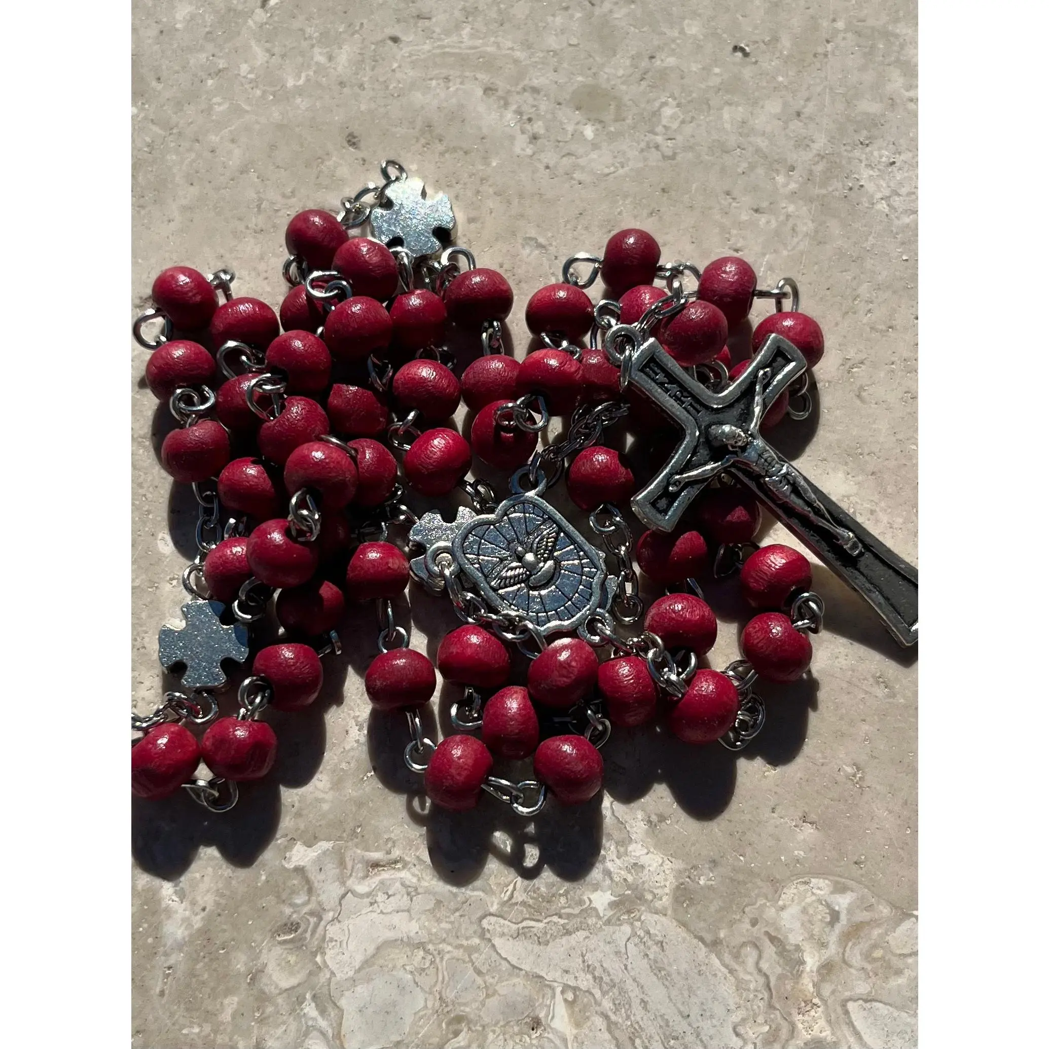 Rose Petal Rosary with Holy Family Center and Silver Cross - ON SALE!!!