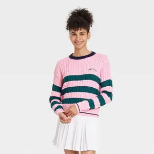 Women's Striped Cable Knit Pullover Sweater - All In Motion Pink S
