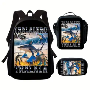 3pcs Italian Brainrot Print Backpack Set - Lightweight Travel Backpack, Multifunctional Storage Bag & Organizer |   Adjustable Straps, Stylish Design, Suitable for Teens, for Teenager