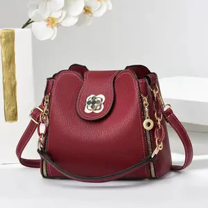 Women's Plain Color Stylish Shoulder Bag - All-Match Buckle Ornament Crossbody Handbag Vintage Monogram Hobo