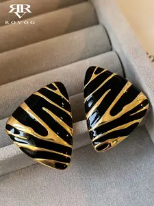 Women's Gold Zebra Print Vintage Triangle Geometric Earrings, Elegant French Style Fashion Jewelry for All Seasons