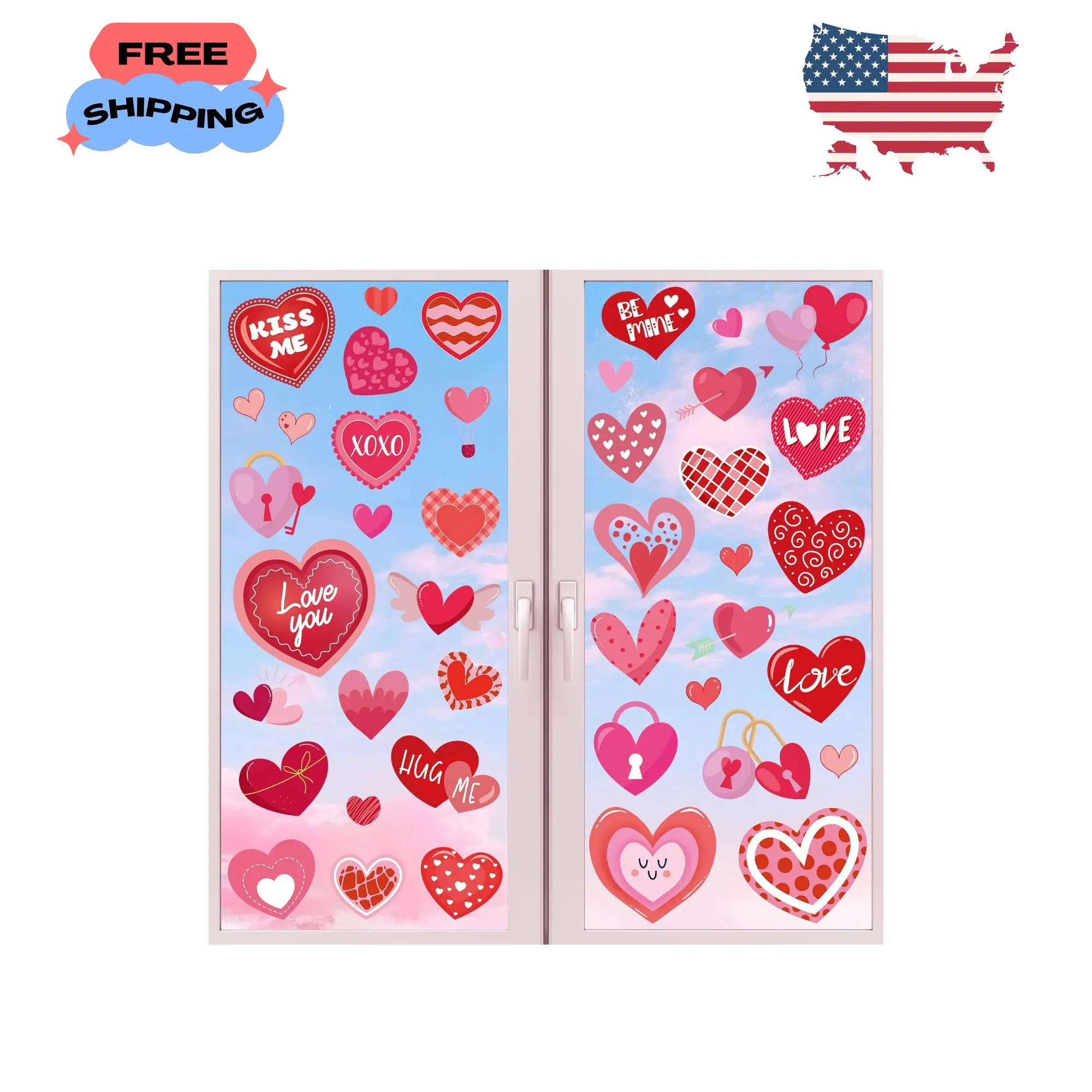 80PCS Valentines Window Clings, 4 Sheets Valentines Home Decor, 13.7 × 9.8 Inches